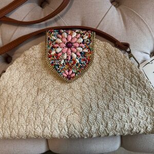 New beaded rattan crossbody or clutch purse